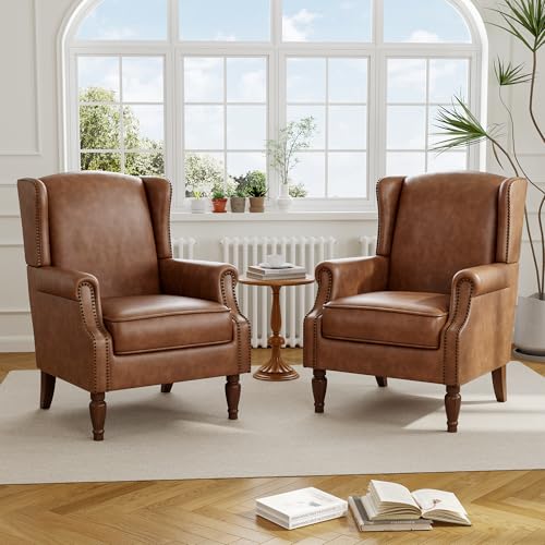 DREAMSIDEA Floral Leather Brown Chair