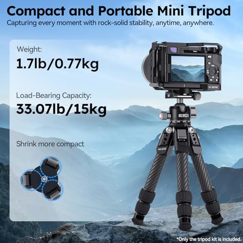 SIRUI 三脚【6穴多用途接続&超低角度撮影&超軽量】 カーボン製 G0ボールヘッド 安定 トラベル三脚 卓上/ビデオカメラ用/デジタル一眼レフカメラ 最高425mm 最大荷重15kg 適格請求書発行可 ６年間メーカ保証- AM-223S+G0