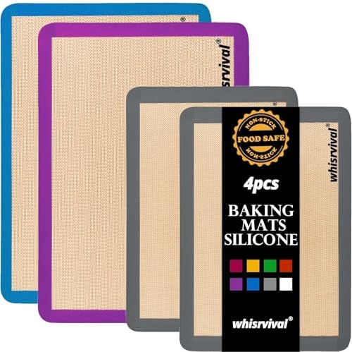 4 Pack Silicone Baking Mat, Non-Stick Silicone Baking Sheet, Food Safe Silicone Mats for Baking, 480℉ Heat Resistant, 2 Half & 2 Quarter (Purple, Blue, Grey) - Thumbnail 3