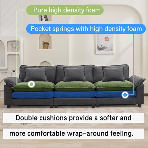 Image of Oprisen 120 inch Modular Sectional Sofa, Comfy Cloud Couch Sectional Sofa, Velvet Sofa Sleeper Deep Seat Sofa with Throw Pillows for Living Room (Blue Gray, 120 inch- 3 Seater)