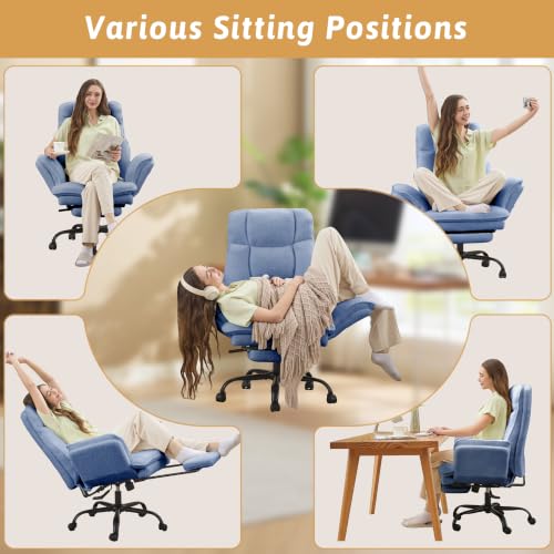 Image of Wider Seat Office Chair with Flip Armrests for Criss Cross Legged&Cats, Big and Tall Executive Ergonomic Reclining Chair with Footrest&Lumbar Pillow, Teddy Fleece Desk Chair,Blue Vanity Chair