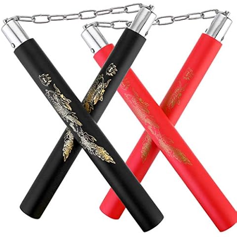 Litthing 2 Pair Practical Foam Nunchaku Portable Training, Lighrweight Martial Arts Perfect for Kids and Beginners, Black and Red Cover