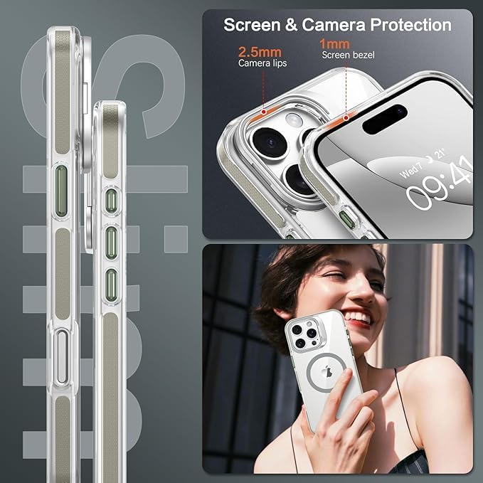 Image of VONZEE Classic Series iPhone 16 Pro Case Compatible with MagSafe Built-in Camera Stand Phone Cover Transparent Military-Grade Protective Drop Protection Non Yellowing Hard PC +TPU, Desert Titanium