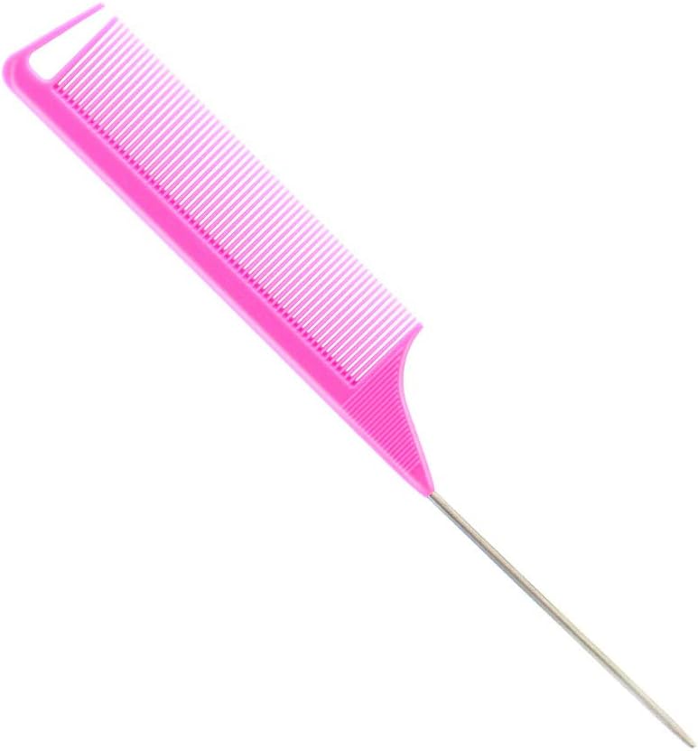 Carbon Fibre Metal Parting Comb, Hair Styling Tool for Salon Braiding (Pink)