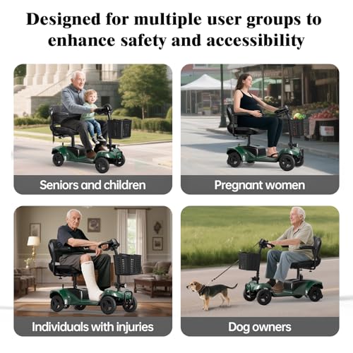 Image of Mobility Scooter,4 Wheel Mobility Scooter,300LBS Capacity,Lightweight and Portable,with LED Headlights and Basket,Charger Included,Gifts Suitable for Elders,Green