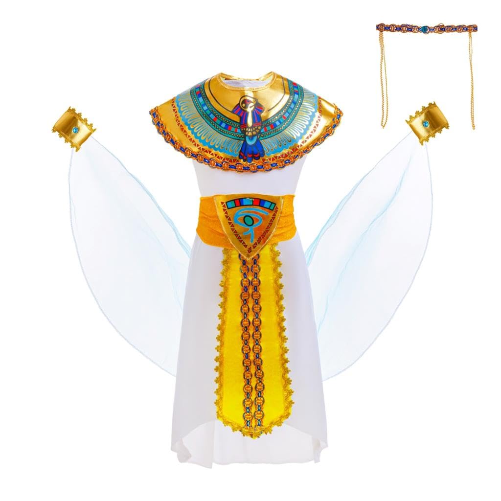 Lito Angels Egyptian Cleopatra Costume for Kids Girls Age 10-12 Years, Goddess Queen Fancy Dress Up Set with Accessories Halloween School Role Play