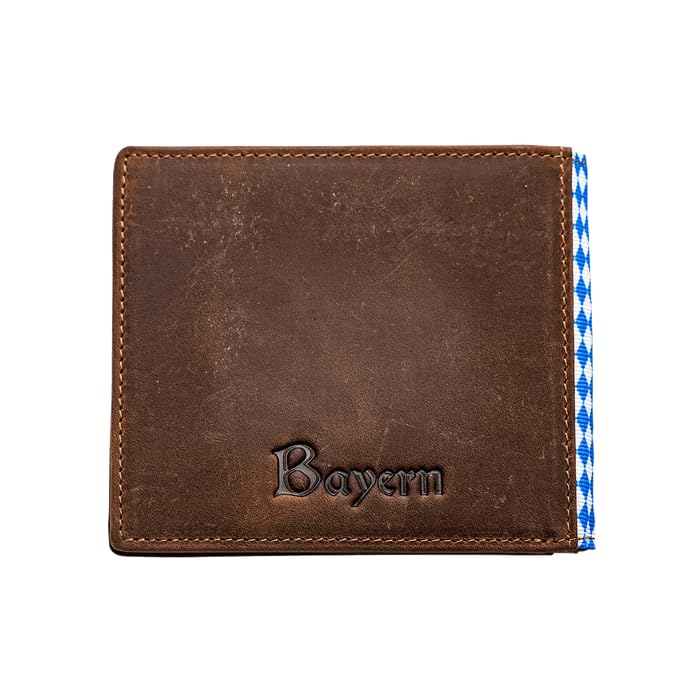 Hoamatkult Bayern Vintage Leder Geldtasche - Authentisches Bayerisches Design, RFID-Schutz, Vielseitige Fächer, Ideal für Alltag und Reisen