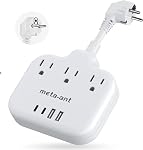 Adaptateur de prise de voyage européenne, US à l'adaptateur de prise européen avec 3 Débarquements américains & 4 USB, 3ft Cord d'alimentation européen, bande de transport international, type C pour l'Europe EU Allemagne France, Voyage, Blanc