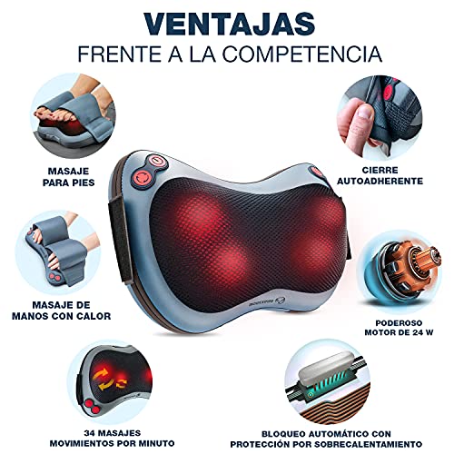 Cojin-de-masaje-Relaxxnow-Masajeador-con-Funcion-de-Calor-y-Cabezales-de-Masaje-Giratorios-para-Manos-Cuello-Hombros-y-Espalda-RXM50-Almohada-de-Masaje-Relax-Shiatsu-Para-Coche-Oficina-y-Hogar