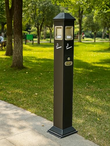 Image of Outdoor Commercial Metal Trash Can, Standing Metal Receptacle,Heavy Duty Weatherproof Lockable Disposal Container with Removable Inner Bucket for Patios, Gardens, Hotels, Pubs, Offices
