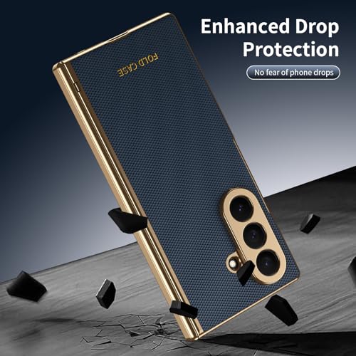 Coque Samsung Galaxy Z Fold 7 en cuir bleu avec protection charnière intégrée - 8