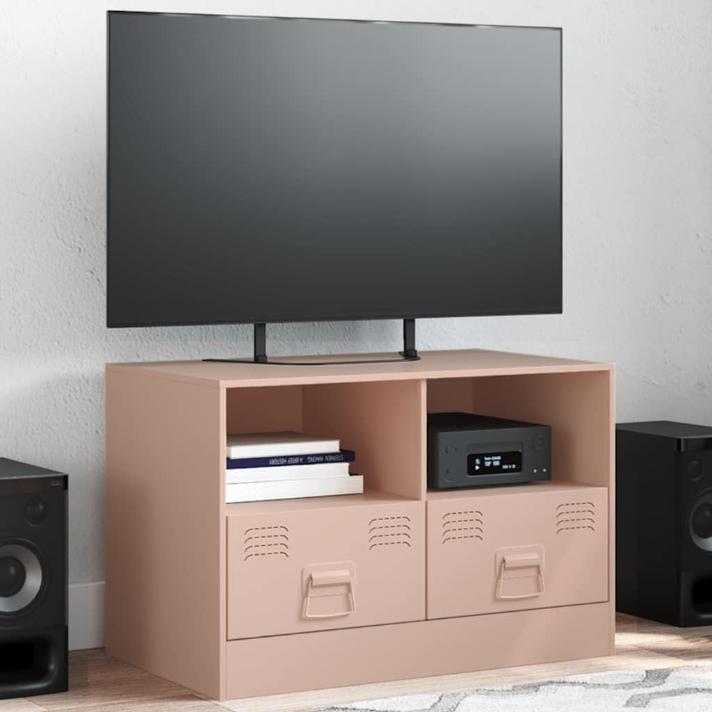 Hothingwell TV-Möbel, Rosa, 67 x 39 x 44 cm, Stahl, Kaltlaminat | Zeitschriftenablage und Fernbedienungen, 2 Griffe, einfache Reinigung mit feuchtem Tuch
