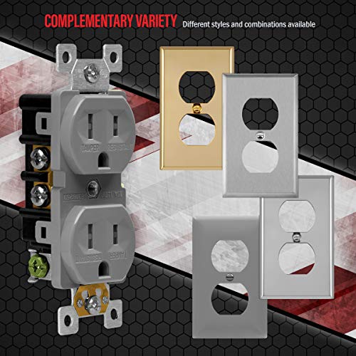 Enerlites Tamper-Resistant Child Safe Duplex Receptacle Outlet, Residential/Commercial Grade, 3-Wire, Self-Grounding, 2-Pole, 15A 125V, Ul Listed, 61580-Tr-Gy, Gray #TOP5