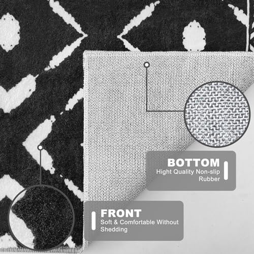 KILOCOCO Kitchen Runner Rug 2x6 Washable Runner Rug Soft Hallway Runners Non Slip Printed Distressed Laundry Room Rugs, Low-Pile Runners for Entryway Bedroom Living Room, Black