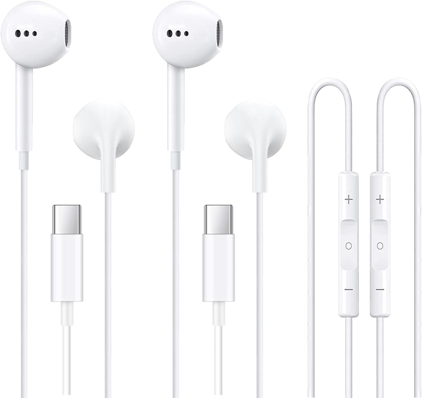 USB C Headphones, Type C Wired Headphones Earbuds, Earphones in-Ear with Microphone Volume Control and Stereo, Compatible with iPhone 15/Samsung/iPad Pro/Sony/Android and Most USB C Devices 2 Pack