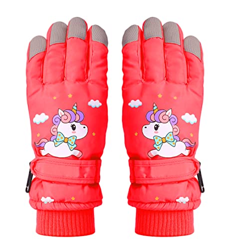 Kids Boys Cute Unicorn Girls Winter Mittens Waterproof Warm Fleece Lined Thermal Snow Ski Mitten Gloves