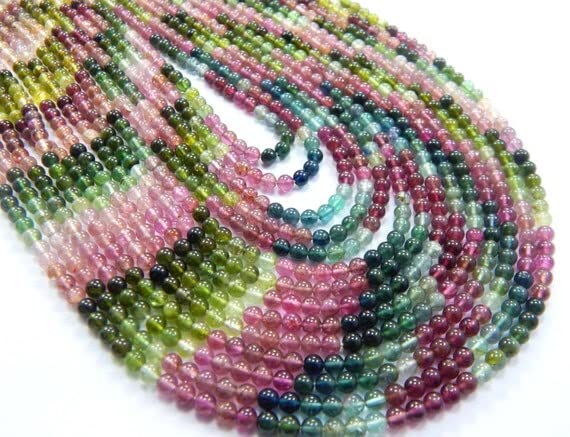 Multi Tourmaline perles rondes lisses AAA de 4 mm, pierres précieuses de haute joaillerie