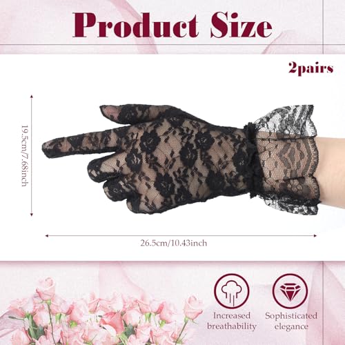 2 Pairs Black Lace Gloves for Women Tea Party Elegant Black Costume Gloves for Opera Evening Party Wedding Prom Halloween Cosplay2