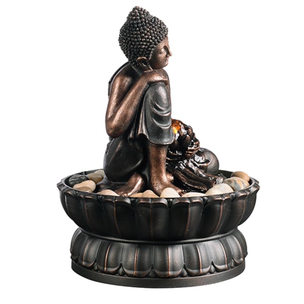 Fuente de Interior Fuente de Escritorio de Buda, Fuente pequeña, Adornos de Resina, decoración Sencilla for el hogar, meditación de Serenidad Zen Fuente Agua Decorativa