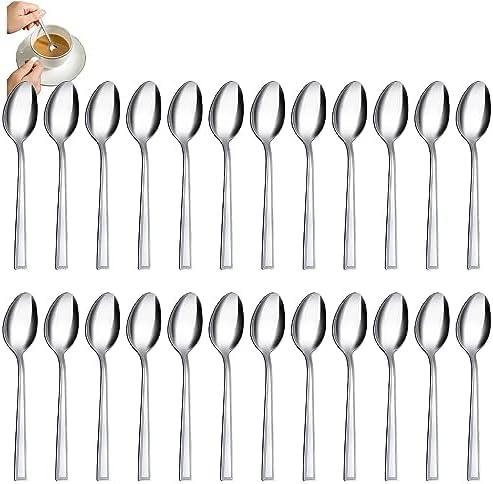 24 cubiertos de cuchara de 6.4 pulgadas, cucharas de acero inoxidable, juego de cucharas de té resistentes, cucharas de café pulidas con espejo,