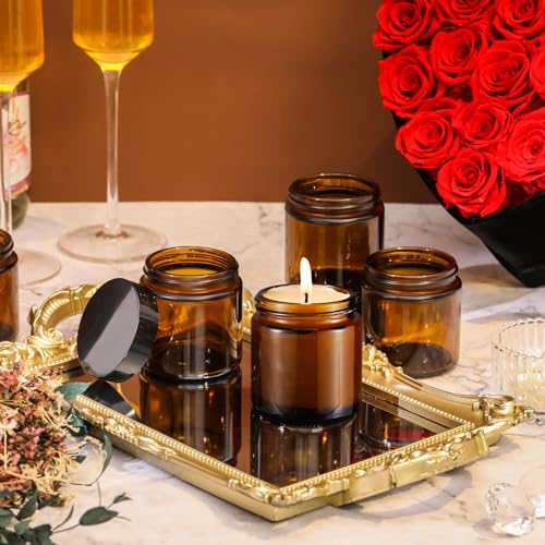 Norme 120 Pcs 4 oz Glass Jars with Lids Leakproof Round Airtight Empty Cosmetic Jars with Inner Liners Lid for Storing Lotions Powder Ointments Candle Making Tins (Black,Amber)4