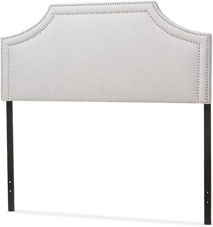 Urban Upmarket Modern and Contemporary Fabric Upholstered Headboard, Nailded Trim Head Board Beige/Queen