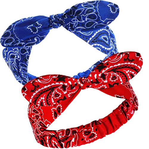 Hicarer 2 Pieces Bandana Headband for Women, Knot Retro Print Ban...