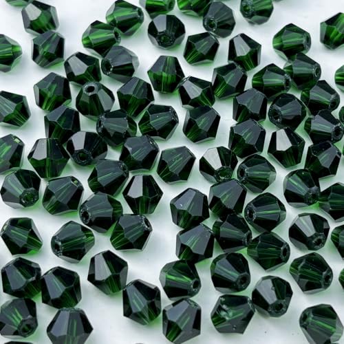 YUEXIGO 500pcs 3mm Bicone Glass Crystal Beads for Jewelry Making, Faceted Bicone Glass Spacer Beads for Bracelet Earring Necklace DIY Craft(Dark Green)