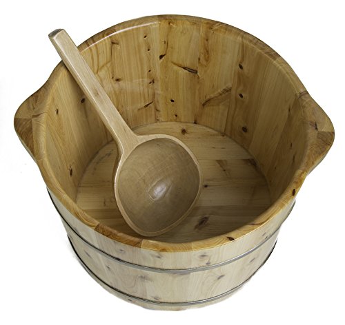 ALFI brand AB6604 15-Inch Solid Cedar Wood Foot Soaking Barrel Bucket with Matching Spoon