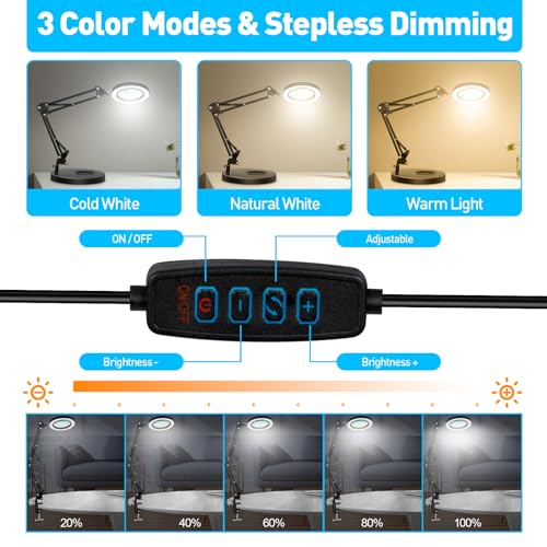 10X Magnifying Glass with Light and Stand, NUEYiO 2 in 1 Heavy-Duty Metal Base Magnifier with Light, 2200 Lumens LED Magnifying Lamp, Adjustable Arm Lighted Magnifying Glass for Reading Craft Hobby