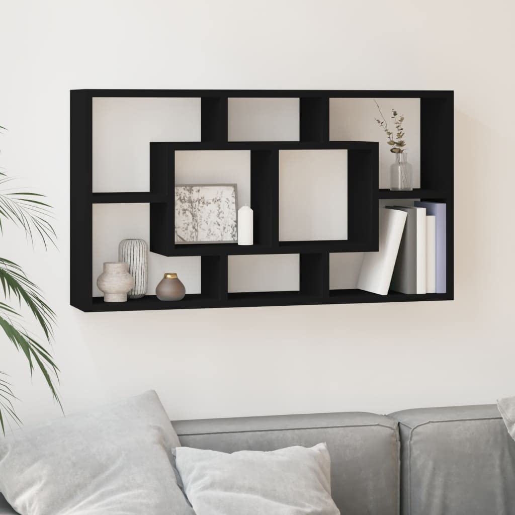 Estantería de pared (8 compartimentos, 85 x 18 x 85 cm, madera derivada de la madera, estante flotante, moderno, con soporte invisible, para libros, decoración, cocina, baño, etc