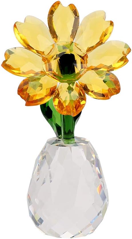 OwnMy Crystal Sunflower Glass Figurine Ornament Paperweight Table Decoration with Gift Box, Crystal Glass Bouquet Flower Centerpieces for Home Decor