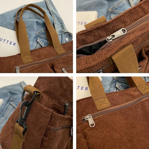 Large Canvas Tote Bag for Women Multi-pocket Corduroy Messenger Shoulder Bags Crossbody Purse Handbag WorkShopping4