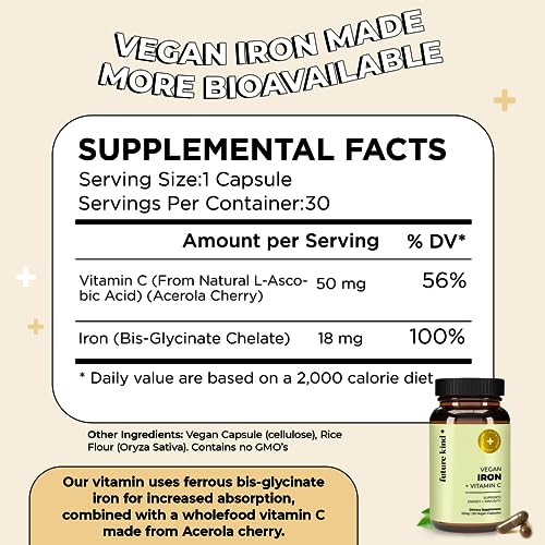 Future Kind Vegan Iron Supplement With Vitamin C (30 Iron Capsules) In Glass Bottle thumb #4
