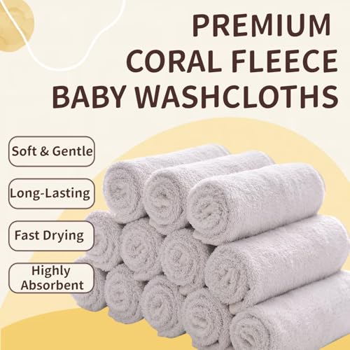 Image of MUKIN Baby Washcloths Set - 12 Pack 12x12 Inches Microfiber Coral Fleece Face Towel for Newborns, Infant, Toddlers or Kids. Ultra Soft and Absorbent wash Cloth for Baby (Gray)