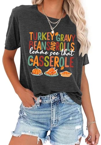 Image of Thanksgiving Shirts Women Turkey Gravy Beans and Rolls Tshirts Funny Turkey Graphic T-Shirt Family Thanksgiving Tops