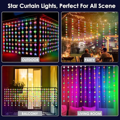 Image of Gesto 80 Star Curtain Lights - Multicolor LED Fairy Lights with 8 Modes Remote | 5V USB Powered Star String Lights for Home, Balcony, Bedroom, Christmas, Diwali Decoration & Hanging Lights(10 x 3 Ft)