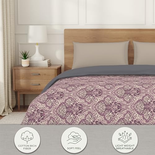 Image of Welspun Arlo Double Bed Quilt Comforter, 2-in-1 Reversible, Lightweight AC Quilt Blanket, Soft Breathable Microfiber for All Seasons & Winter Use, 200x200 cm Double Bed Quilt, Dark Violet