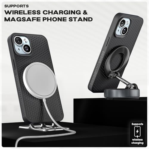 Image of Pikkme Back Cover for iPhone 13 / iPhone 14 | Honeycomb Cooling Design | Silicone Heat Dissipation | Mag-Safe Compatible | Shockproof Camera Protection Bumper Case (Black)