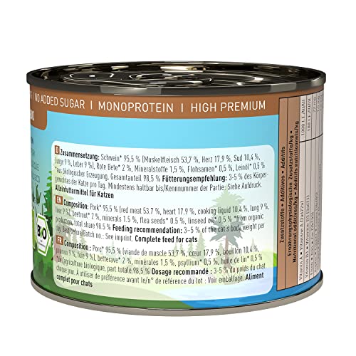 catz finefood Bio Katzenfutter Schwein - N° 509 - Nassfutter für Katzen - 6 x 200 g - Ohne Getreide & zugesetzten Zucker (1,2 kg)