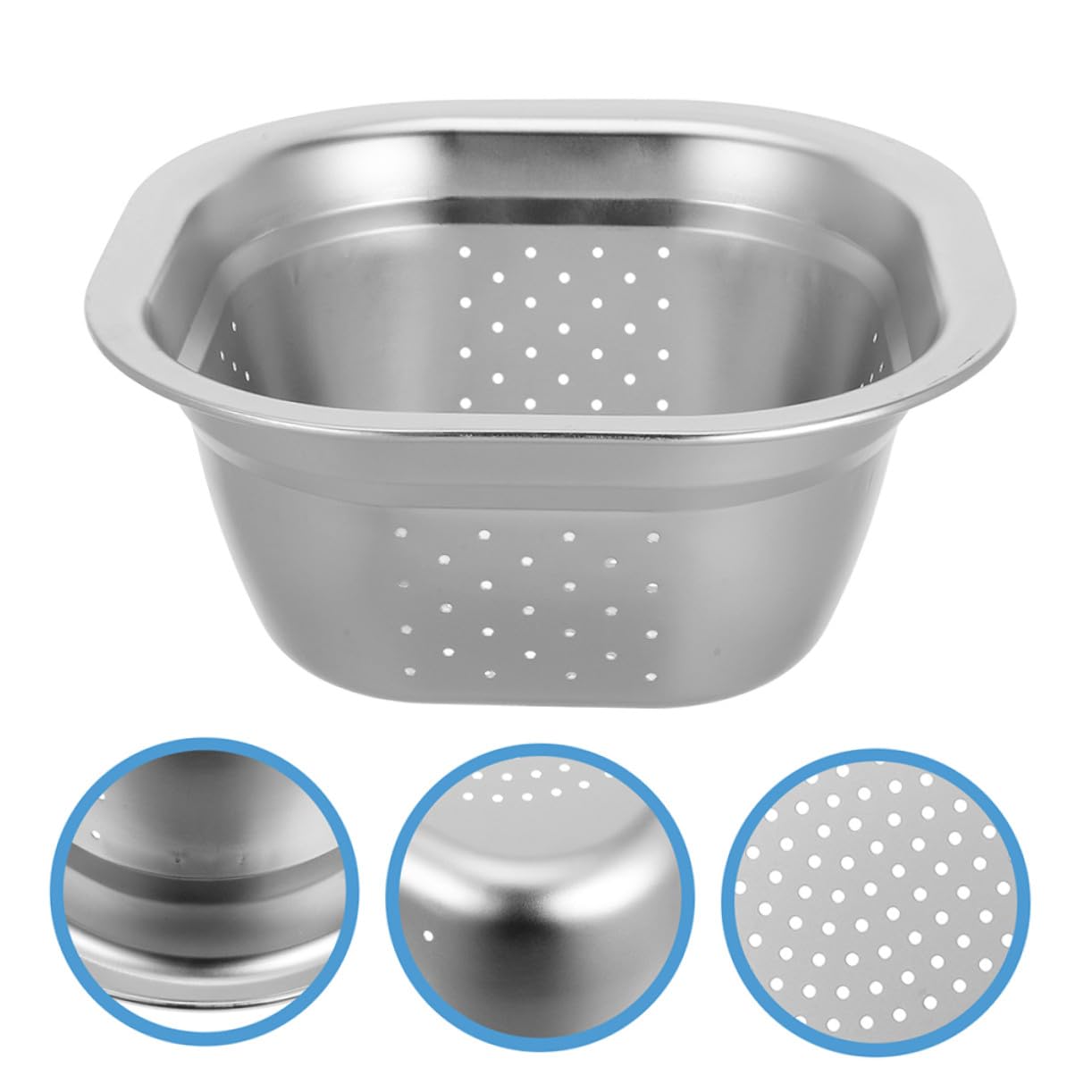 Colador Cuadrado de Acero Inoxidable 2piezas para Cocina y Hogar | Plata, Drenaje Fácil y Diseño Multifunción, Uso Versátil para Verduras y Arroz, Formato Compacto