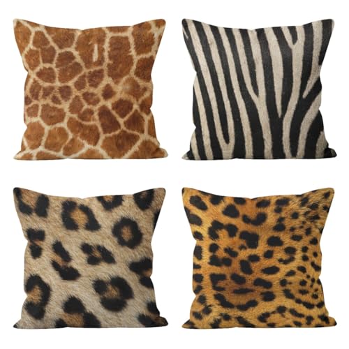Housse de coussin lit taie d'oreiller lin 50x50cm anti-pli imprimé léopard