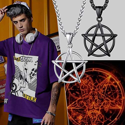 PROSTEEL Pentagram Pentacle Necklace for Men Women, Stainless Steel Tetragrammaton Amulet Satanic Jewelry, Wiccan 5 Point Star Satanism Pendant Necklace3