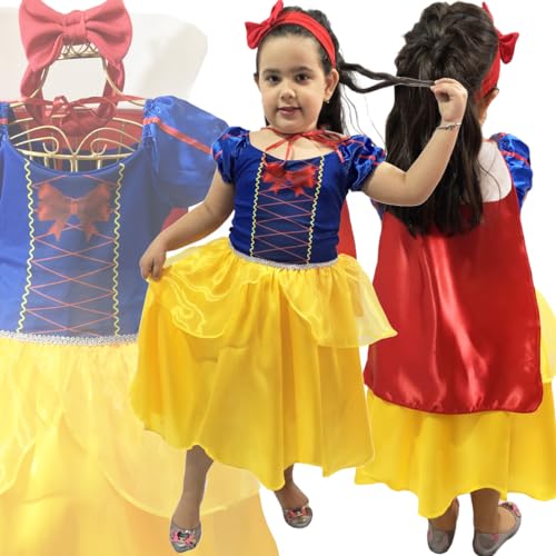 Vestido Princesa Infantil Aniversário Fantasia E Capa (M (veste 5 a 6 anos))