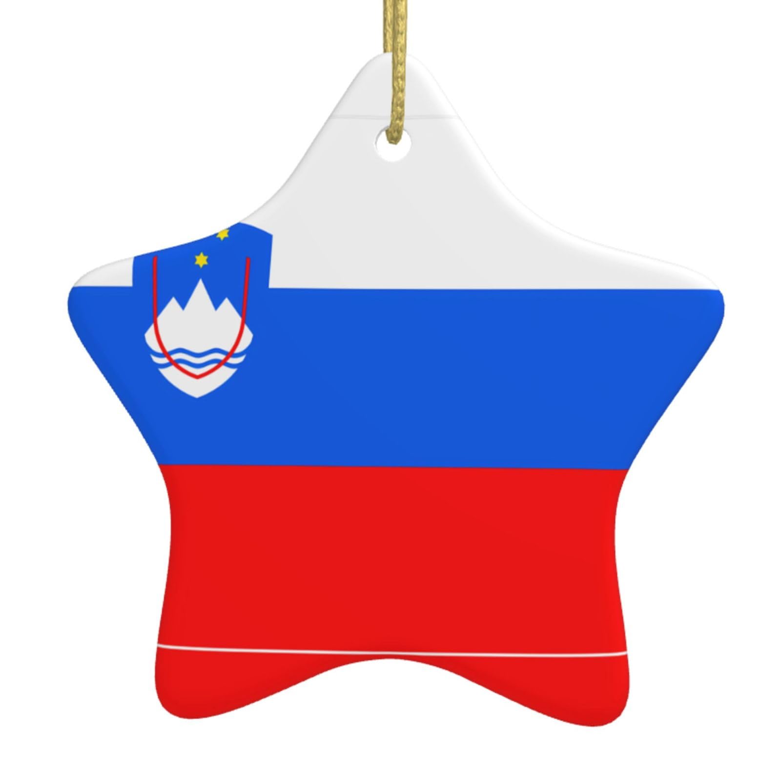 Flag of Slovenia Christmas Ceramic Star Pendant with Punched Holes and Gold Wire Rope, Christmas Tree Home Decoration