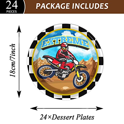 Image of gisgfim 24 Pcs Dirt Bike Paper Plates 7'' Disposable Dirt Bike Birthday Party Supplies Motorcycle Theme Dessert Plates Decorations Motocross Tableware Favor For Boys