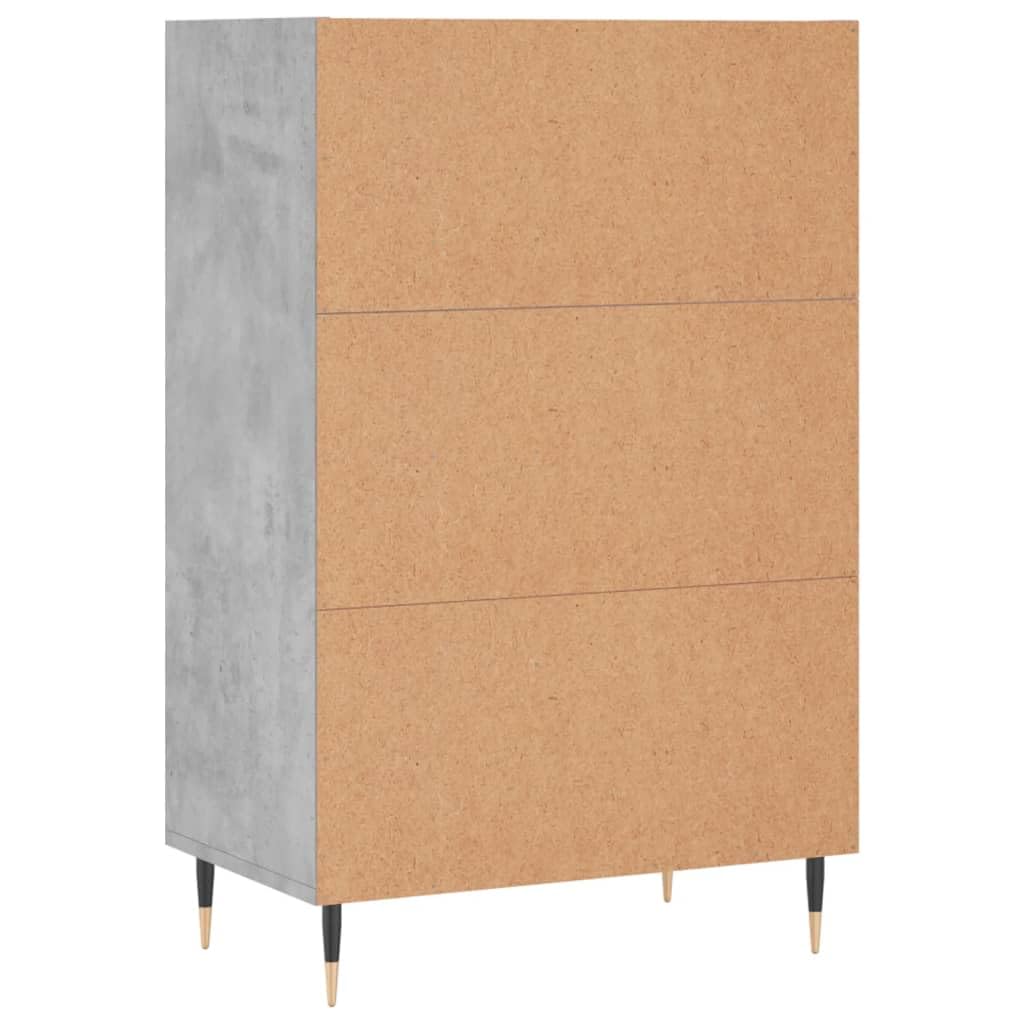 Betongraues Highboard 57x35x90 cm Holzwerkstoff mit Metallfüßen, vielseitiges Sideboard für Wohnzimmer, Esszimmer, Flur und Büro, Stabiler Stauraum, platzsparend, mit Wandhalterung
