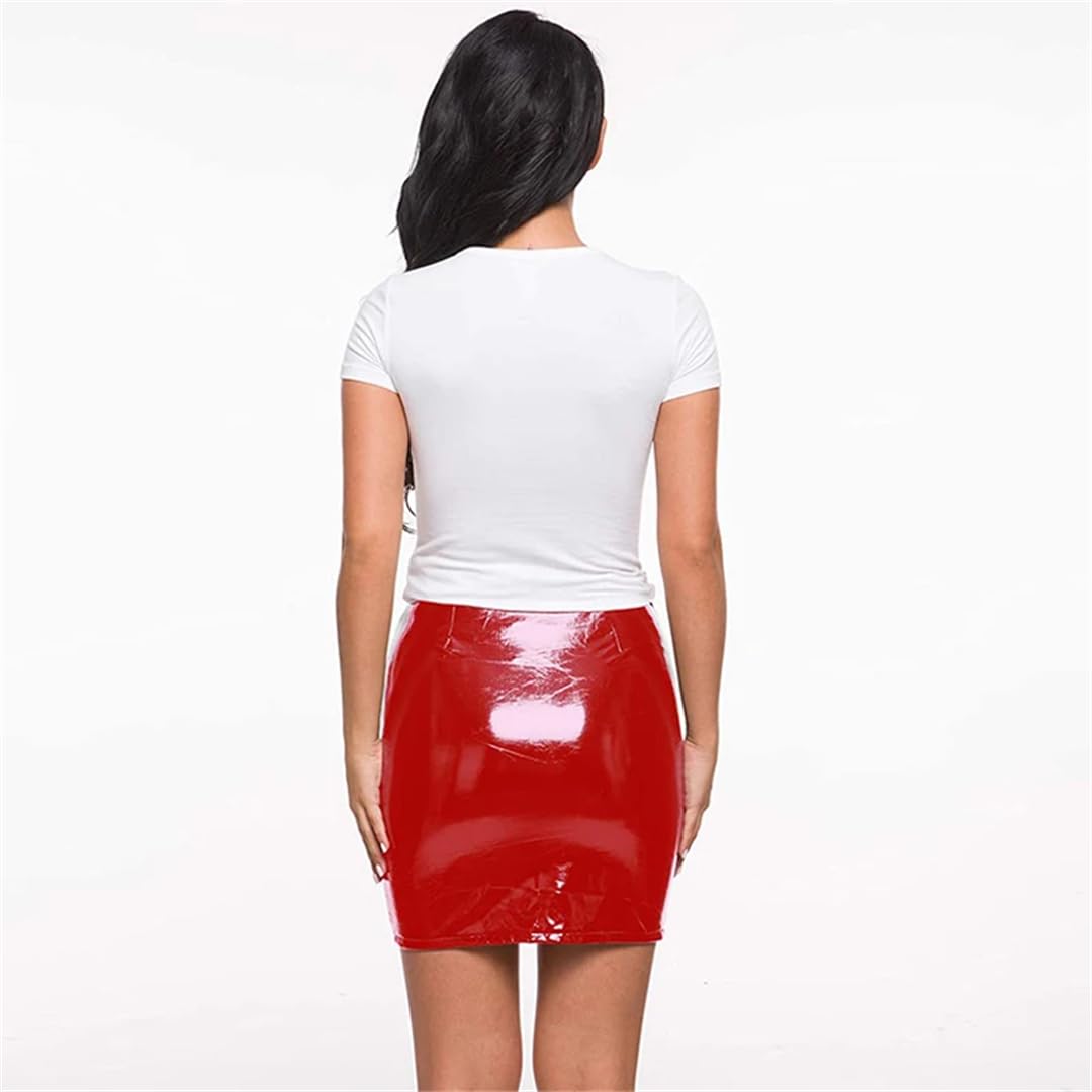 Minifalda de cuero brillante con cremallera para mujer, falda corta entallada para discoteca, oficina