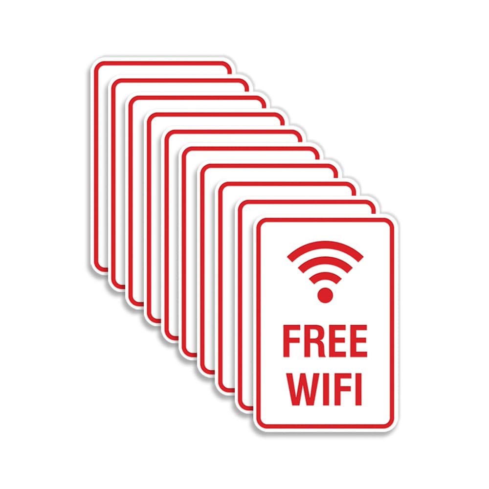 Signs ByLITA Portrait Round Free WiFi Sign with Adhesive Tape, Mounts On Any Surface, Weather Resistant, Indoor/Outdoor Use (White/Red) - Large (10