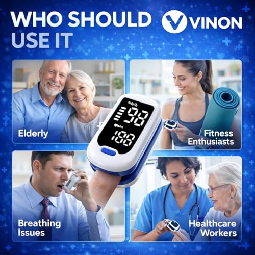 Image of VINOXY E V M Pulse Oximeter with LED Display, Oxygen Saturation Monitor, Heart Rate and SpO2 Levels Meter, Free Batteries Included